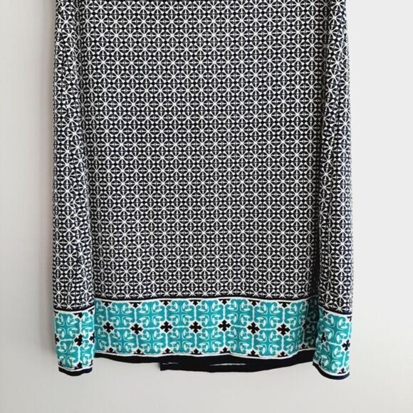 MAX STUDIO Geometric Blue Pattern Stretchy Faux Wrap Mini Dress Sz L - Picture 10 of 15